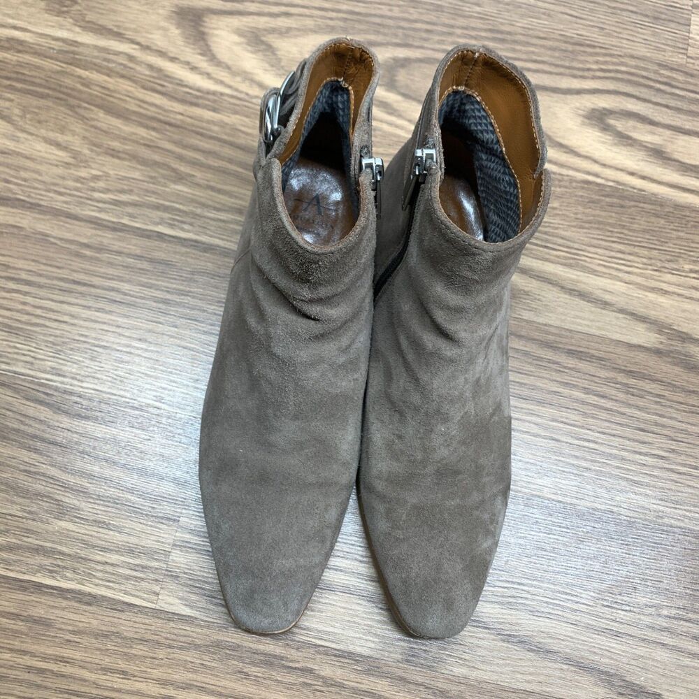 Aquatalia Faria Booties Taupe Brown Size 7.5 Suede Ankle Boots Buckle Italy - Picture 6 of 13